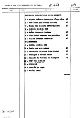 TV Tupi [emissora]. Correspondentes Brasileiros Associados [programa]. Roteiro [televisivo], 20 out. 1971.