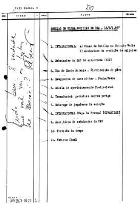 TV Tupi [emissora]. Ultra Notícias [programa]. Roteiro [televisivo], 13 jun. 1967.