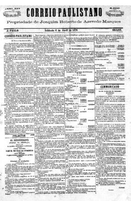 Correio paulistano [jornal], [s/n]. São Paulo-SP, 06 abr. 1878.