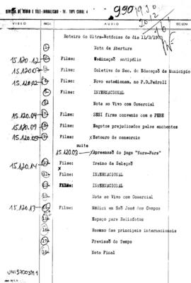 TV Tupi [emissora]. Ultra Notícias [programa]. Roteiro [televisivo], 11 mar. 1970.