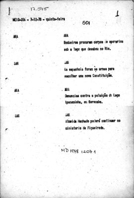 TV Tupi [emissora]. Meio Dia [programa]. Roteiro [televisivo], 07 dez. 1978.