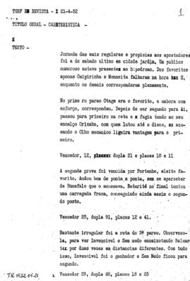 TV Tupi [emissora]. Turf em Revista [programa]. Roteiro [televisivo], 21 abr. 1952.