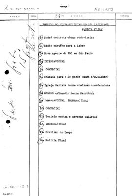 TV Tupi [emissora]. Ultra Notícias [programa]. Roteiro [televisivo], 11 jul. 1968.
