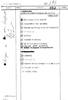 TV Tupi [emissora]. Ultra Notícias [programa]. Roteiro [televisivo], 24 mai. 1968.