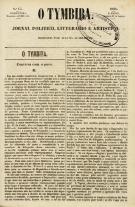 O Tymbira [jornal], n. 15. São Paulo-SP, 11 ago. 1860.