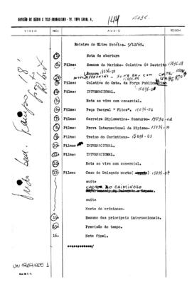 TV Tupi [emissora]. Ultra Notícias [programa]. Roteiro [televisivo], 05 dez. 1969.