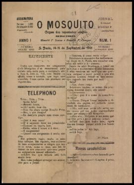 O Mosquito [jornal], a. 1, n. 1. São Paulo-SP, 14 set. 1901.