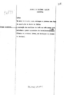 TV Tupi [emissora]. Jornal de Domingo [programa]. Roteiro [televisivo], 09 mai. 1976.