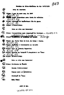 TV Tupi [emissora]. Ultra Notícias [programa]. Roteiro [televisivo], 20 ago. 1970.