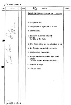 TV Tupi [emissora]. Ultra Notícias [programa]. Roteiro [televisivo], 12 nov. 1966.