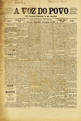 A Voz do povo [jornal], a. 1, n. 63. Sorocaba-SP, 17 ago. 1893.