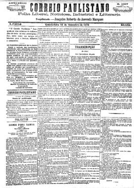 Correio paulistano [jornal], [s/n]. São Paulo-SP, 14 set. 1876.