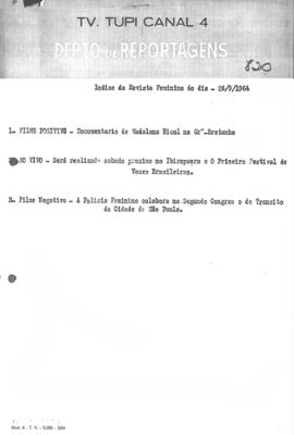 TV Tupi [emissora]. Revista Feminina [programa]. Roteiro [televisivo], 24 set. 1964.