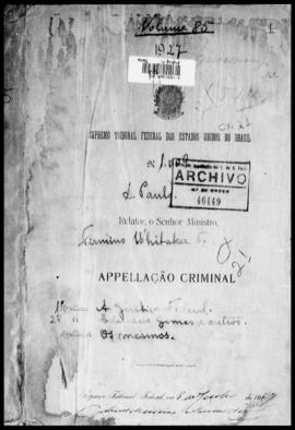 Processo... [apelação criminal], nª 1009/1927. [São Paulo-SP?], 1927. v. 85