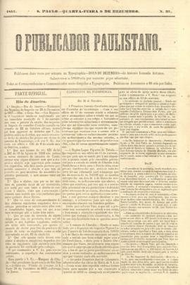 O Publicador paulistano [jornal], n. 37. São Paulo-SP, 09 dez. 1857.
