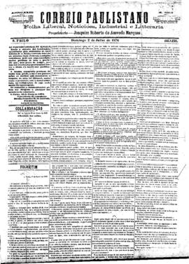 Correio paulistano [jornal], [s/n]. São Paulo-SP, 02 jul. 1876.