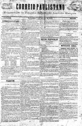 Correio paulistano [jornal], [s/n]. São Paulo-SP, 01 jan. 1878.