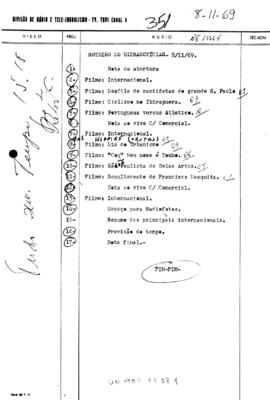 TV Tupi [emissora]. Ultra Notícias [programa]. Roteiro [televisivo], 08 nov. 1969.