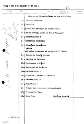 TV Tupi [emissora]. Ultra Notícias [programa]. Roteiro [televisivo], 25 out. 1969.