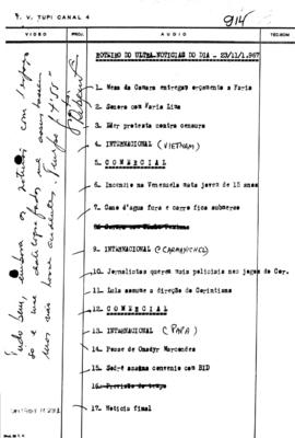 TV Tupi [emissora]. Ultra Notícias [programa]. Roteiro [televisivo], 23 nov. 1967.