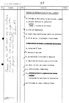 TV Tupi [emissora]. Ultra Notícias [programa]. Roteiro [televisivo], 14 mar. 1966.
