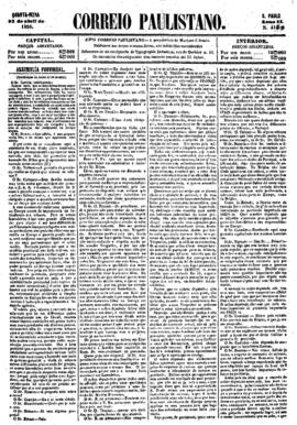 Correio paulistano [jornal], [s/n]. São Paulo-SP, 23 abr. 1856.