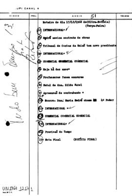 TV Tupi [emissora]. Ultra Notícias [programa]. Roteiro [televisivo], 17 dez. 1968.