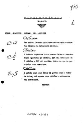 TV Tupi [emissora]. Ultra Notícias [programa]. Roteiro [televisivo], 05 dez. 1970.