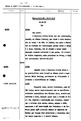 TV Tupi [emissora]. Informativo/Boletim CEESP [programa]. Roteiro [televisivo], 25 jun. 1973.