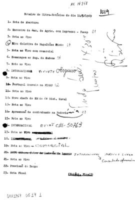 TV Tupi [emissora]. Ultra Notícias [programa]. Roteiro [televisivo], 14 mai. 1969.