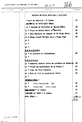 TV Tupi [emissora]. Ultra Notícias [programa]. Roteiro [televisivo], 19 jan. 1971.