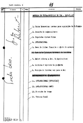 TV Tupi [emissora]. Ultra Notícias [programa]. Roteiro [televisivo], 20 jun. 1967.
