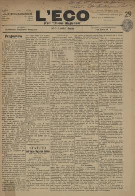 L´ Eco [jornal], a. 1, n. 1. São Paulo-SP, 19 mar. 1908.