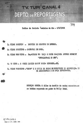 TV Tupi [emissora]. Revista Feminina [programa]. Roteiro [televisivo], 06 abr. 1964.