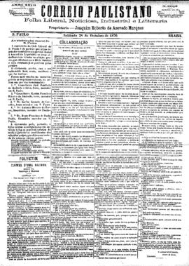 Correio paulistano [jornal], [s/n]. São Paulo-SP, 28 out. 1876.