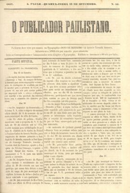 O Publicador paulistano [jornal], n. 16. São Paulo-SP, 23 set. 1857.