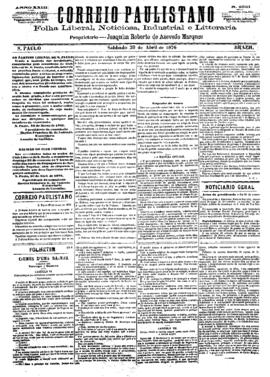 Correio paulistano [jornal], [s/n]. São Paulo-SP, 29 abr. 1876.
