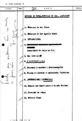 TV Tupi [emissora]. Ultra Notícias [programa]. Roteiro [televisivo], 13 set. 1967.