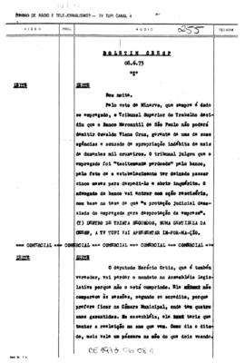 TV Tupi [emissora]. Informativo/Boletim CEESP [programa]. Roteiro [televisivo], 08 jun. 1973.