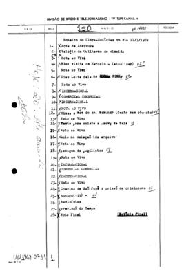 TV Tupi [emissora]. Ultra Notícias [programa]. Roteiro [televisivo], 11 jul. 1969.