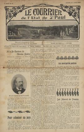 Le Courrier de l´etat de St. Paul [jornal], a. 2, n. 15. Antuérpia (Bélgica), 01 abr. 1908.