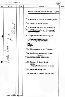 TV Tupi [emissora]. Ultra Notícias [programa]. Roteiro [televisivo], 10 ago. 1966.