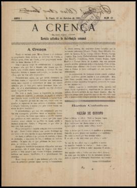 A Crença [jornal], a. 1, n. 12. São Paulo-SP, 13 out. 1901.