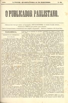 O Publicador paulistano [jornal], n. 39. São Paulo-SP, 16 dez. 1857.