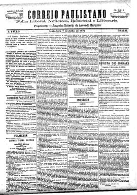Correio paulistano [jornal], [s/n]. São Paulo-SP, 07 jul. 1876.