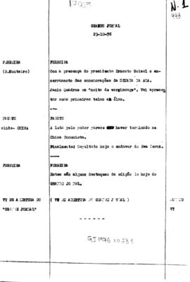 TV Tupi [emissora]. Grande Jornal [programa]. Roteiro [televisivo], 23 out. 1976.