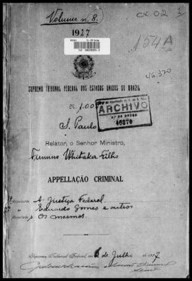 Processo... [apelação criminal], nª 1009/1927. [São Paulo-SP?], 1927. v. 8