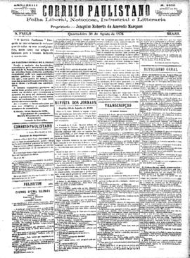 Correio paulistano [jornal], [s/n]. São Paulo-SP, 30 ago. 1876.