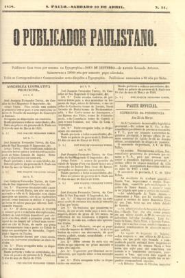 O Publicador paulistano [jornal], n. 71. São Paulo-SP, 10 abr. 1858.