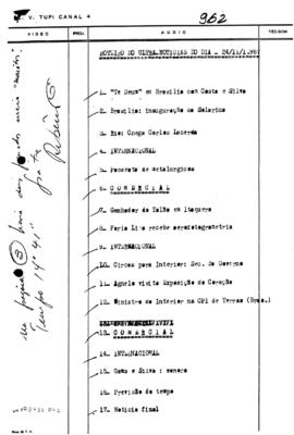 TV Tupi [emissora]. Ultra Notícias [programa]. Roteiro [televisivo], 24 nov. 1967.